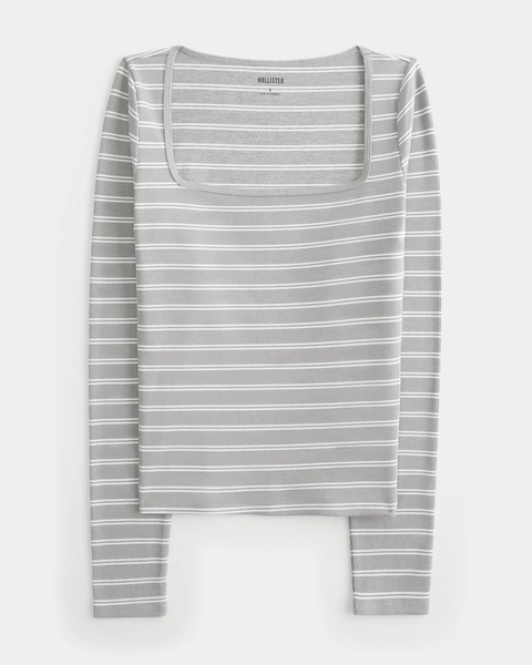 Ribbed Seamless Fabric Square-Neck Top