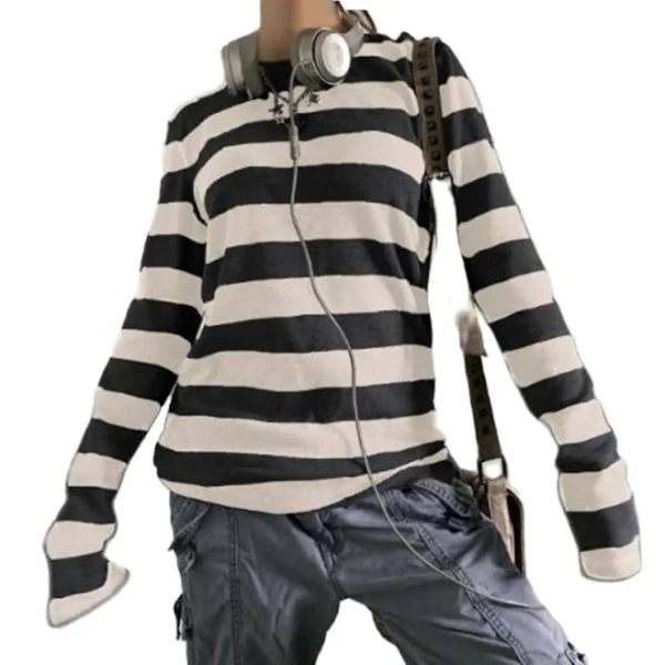 Women's Harajuku Stripe Long Sleeve Crewneck T-Shirt