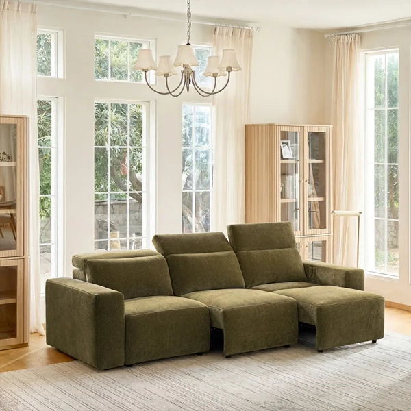 Moussea Modern Chenille Power Reclining Sofa with Sofa Bed Functionality