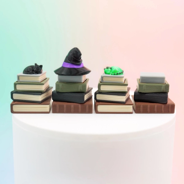 Stack of Books Fidget Clicker | 3D Printed Clicky Book Keychain | Sleepy Dragon, Black Cat or Mage Hat Options | Cute Gift for Book Lovers