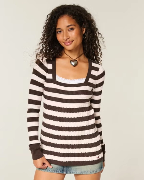 Long-Sleeve Square-Neck Babydoll