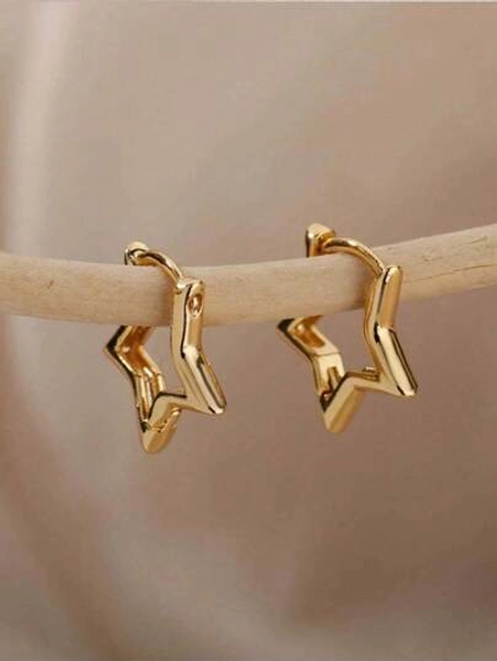 1Pair Minimalist Small Star Hoop Earrings, Stainless Steel Jewelry Perfect For Women's Date, Vacation & Gifts