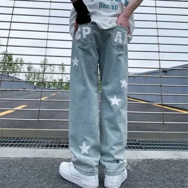 Y2K Style Star Print Jeans for a Trendy Look - black 4XL