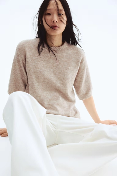 Knitted T-shirt - Beige marl