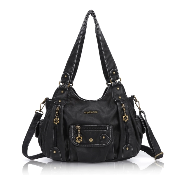 Vintage do old wash PU leather women's shoulder bag tote bag