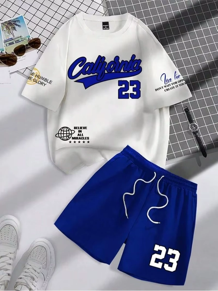 2025 summer new trend men's suit round neck short sleeve set fashion personalized alphanumeric print round neck T-shirt and shor - AliExpress 200000343
