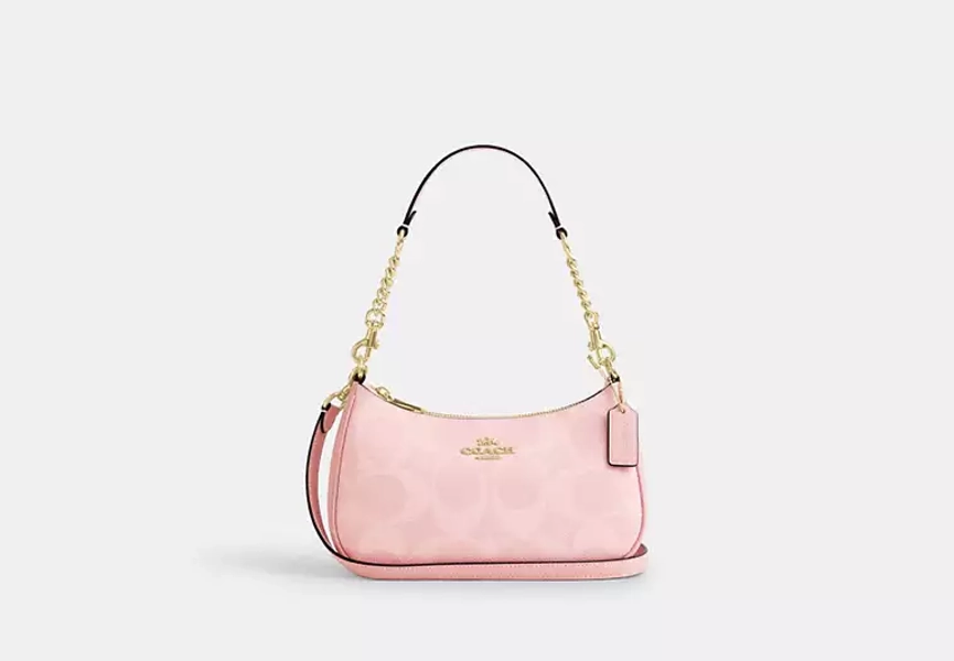 Gold/Powder Pink Teri Shoulder Bag In Signature Canvas