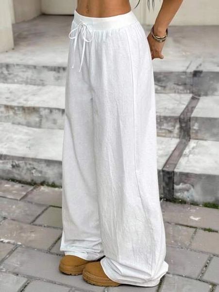 SHEIN Serisse Kids Tween Girls Daily Wear Outfits Casual Basic Elastic Waistband White Pants, Wide Leg Pants, Back To School White Wide Leg Pants Girls Pants Loose Pants Fall Winter