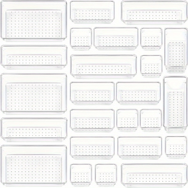 25pcs/8pcs Clear Plastic Drawer Organizers Set, Versatile Trays, Storage Bins for Makeup, Office, Bathroom, Kitchen Gadgets - Transparent Design - Organizing Utensils, Mounted Closet Systems