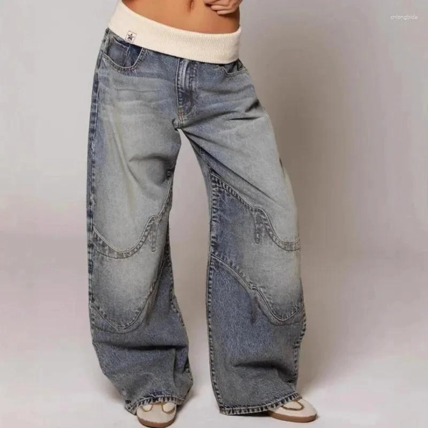 Women's Jeans Hip Hop Splice Fashion Basics  for Simple Dressing Up Daily Necessary Wide Leg Pants Baggy Cargo