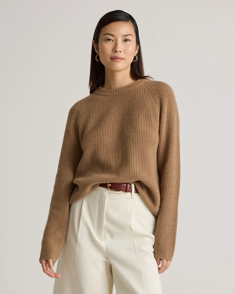 Mongolian Cashmere Fisherman Crewneck Sweater in Ivory