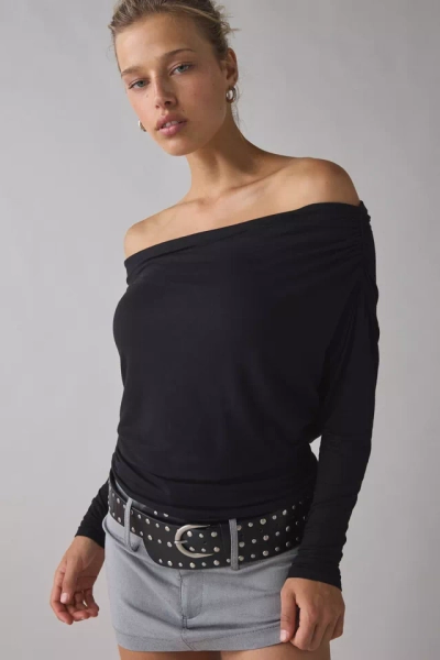 UO Elena Long Sleeve Ruched Off-The-Shoulder Top