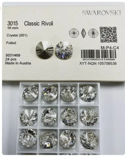 Swarovski 3015 Crystal Rivoli Button Foiled in Crystal Clear Color - Various Sizes Available