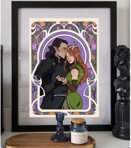 Vox Machina illustration print, Vax Kiki couple foil poster