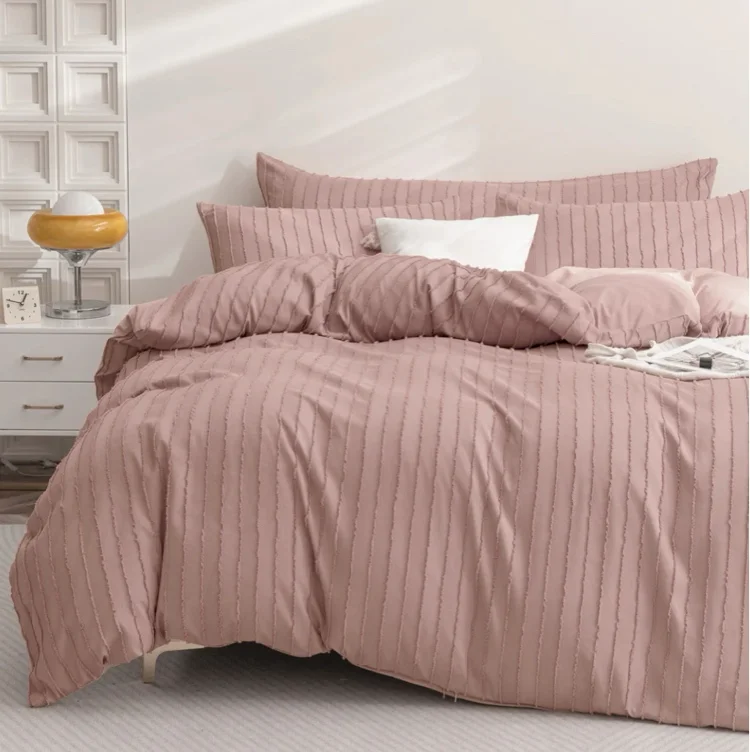 JELLYMONI 3-Piece Microfiber Tufted Duvet Cover Set - Boho Striped Textured Comforter Cover with Corner Ties, Zipper Closure & Elegant Home Decor