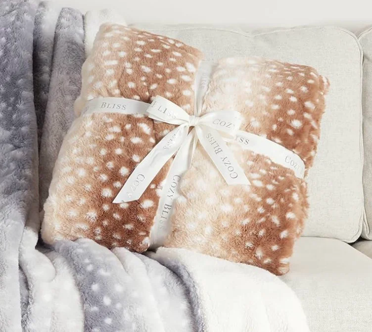 Cozy Bliss Luxury Faux Fur Throw Blanket Animal Striped Print, Non Shedding Double Sided Sherpa Blankets Super Soft Fluffy Thick Warm Throws Home Decor for Couch Bed Sofa Women (Brown, 50x60 Inches)