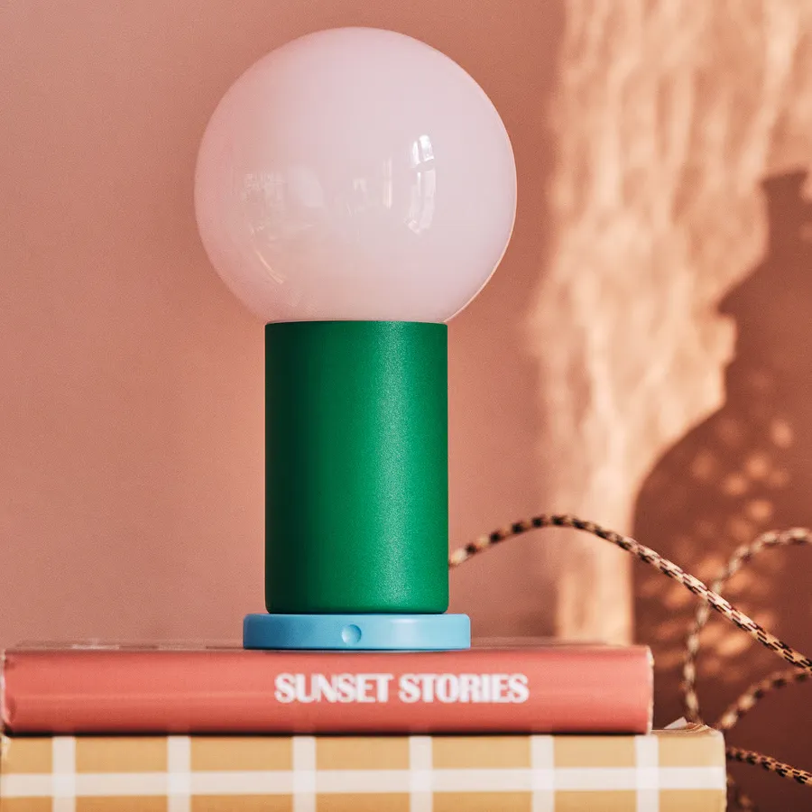 IKEA PS 2026 LED portable lamp - battery operated dimmable/green light pink 8 ¾ "