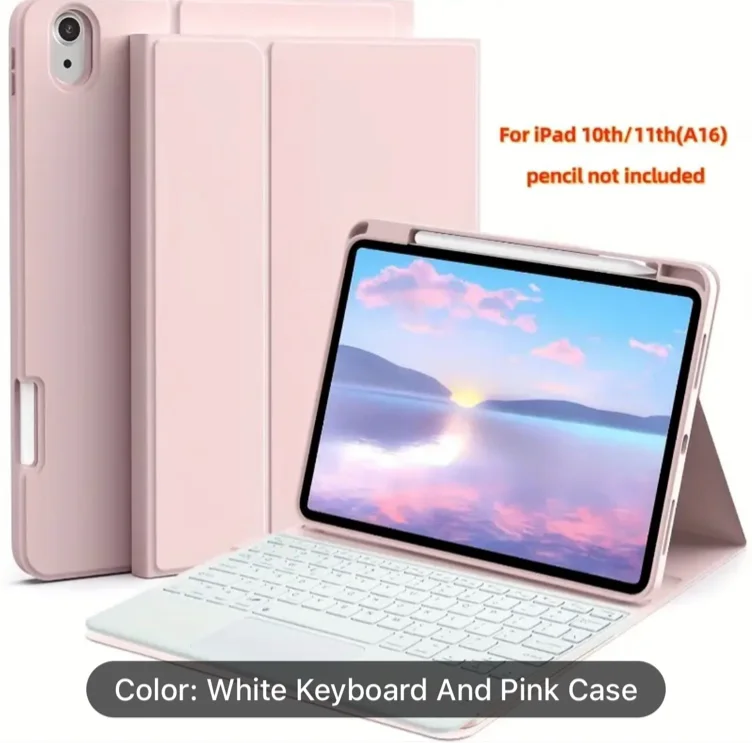 10-inch Wireless Touch Keyboard & Leather Case Combination.For IPad 10th/11th/Air 4&5/Air 11 (M2/M3).Magnetic Keyboard (Detachable) + Auto Wake/sleep.Premium Protective Leather Shell
