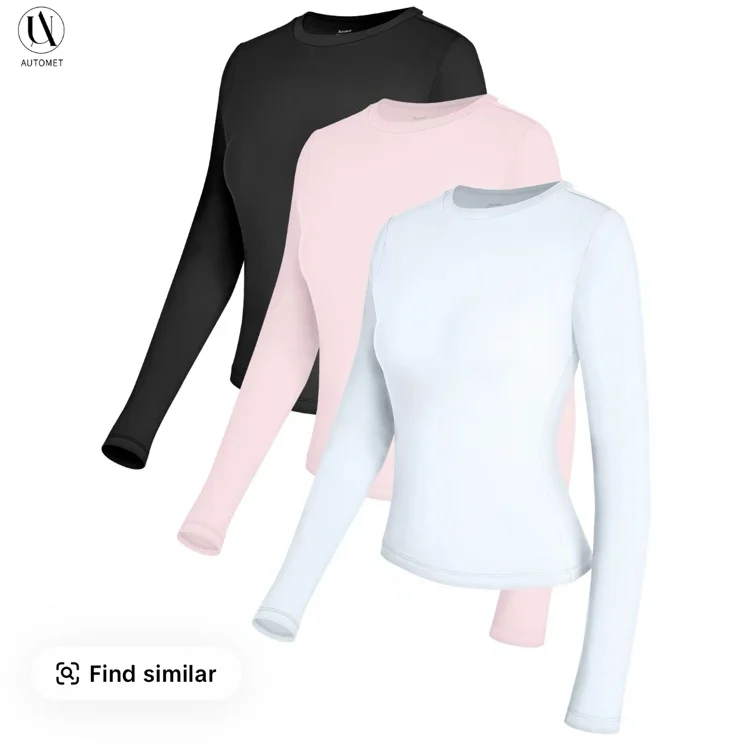 AUTOMET Women's 3-Piece Long Sleeve Shirts Basic Crop Tops Going - TikTok Shop