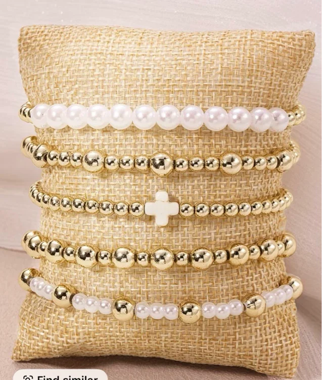 Boho Style Faux Pearl Decorated Bracelet Set, Fashion Cross Charm - TikTok Shop