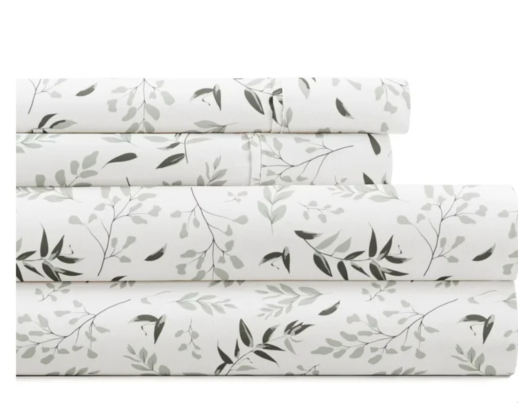 Delicate Blossoms Floral Patterned Ultra-Soft 4 Piece Bed Sheet Set - Becky Cameron, Floral Dream Eucalyptus, King