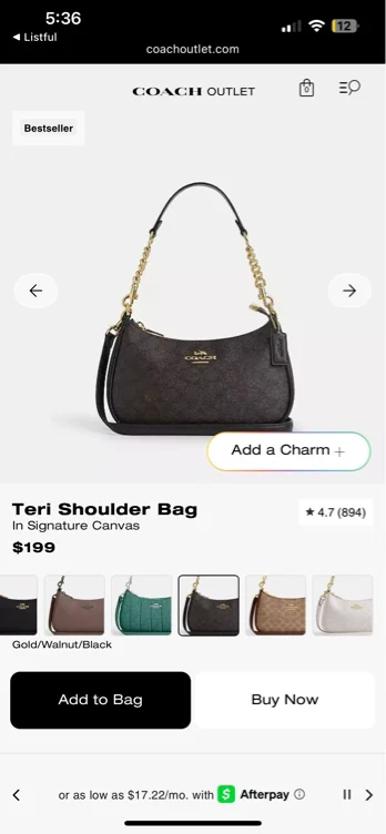 Gold/Walnut/Black Teri Shoulder Bag In Signature Canvas