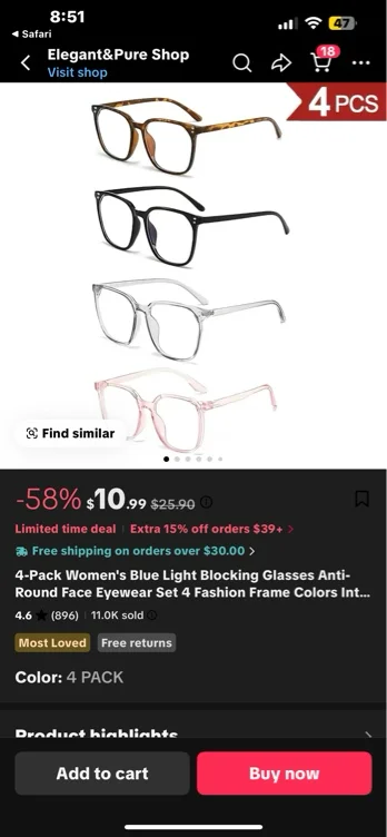 4-Pack Women's Blue Light Blocking Glasses Anti-Round Face Eyewear - TikTok Shop