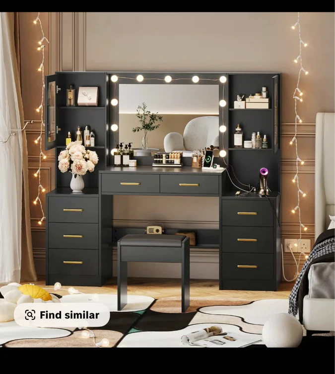 58.3”Vanity Desk with Mirror and Lights & Charging Station, Bedroom - TikTok Shop