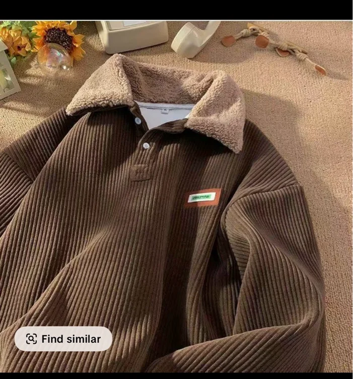 2025 NEW Corduroy Polo collar sweater couple autumn and winter - TikTok Shop