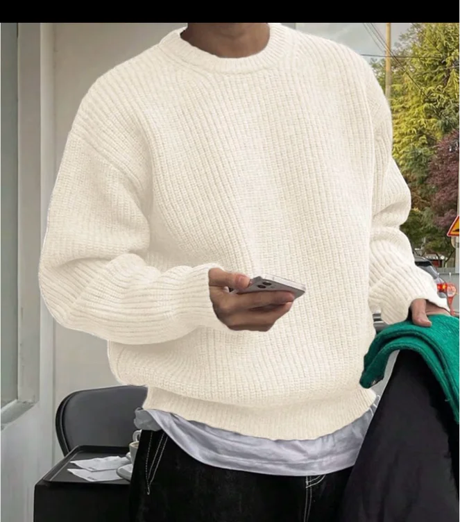 Men's Solid Drop Shoulder Cable Knit Sweater, Loose Casual Long - TikTok Shop
