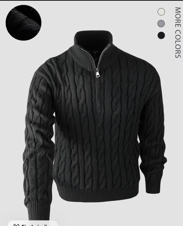 Men's solid color zipper sweater, fashionable knit long sleeved, - TikTok Shop