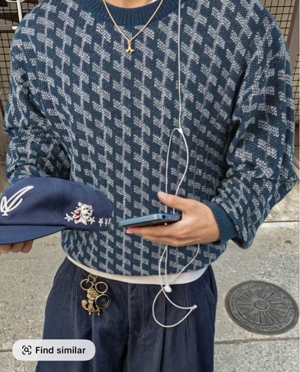 Men's Casual Vintage Jacquard Knit Sweater, Round Neck Pullover - TikTok Shop