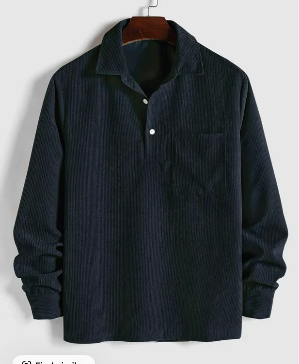 Men's Plain Pocket Half Button Corduroy Shirt, Casual Comfy Regular - TikTok Shop