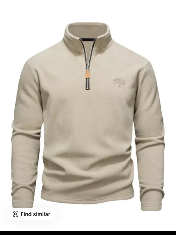 Men's Solid Zip Up Half Placket Fleece Sweatshirt, Regular Fit - TikTok Shop