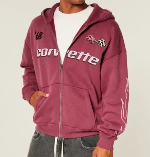 Boxy Zip-Up Corvette Graphic Hoodie