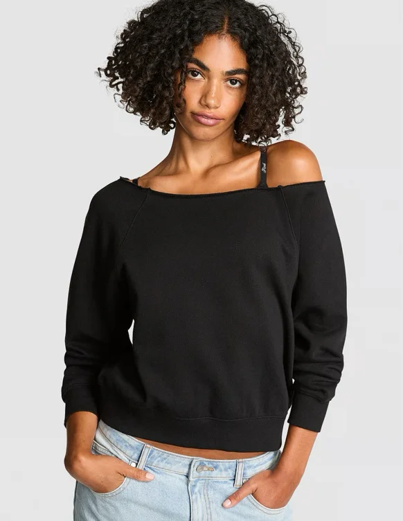 Buy Ivy Fleece Off-The-Shoulder Sweatshirt - Order Hoodies & Sweatshirts online 5000010463 - PINK US