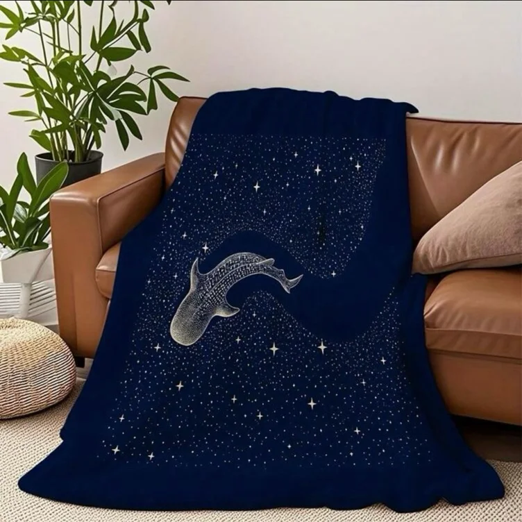 JIT 1pc, Whale Shark And Starry Sky Blanket, Soft And Comfortable Flannel