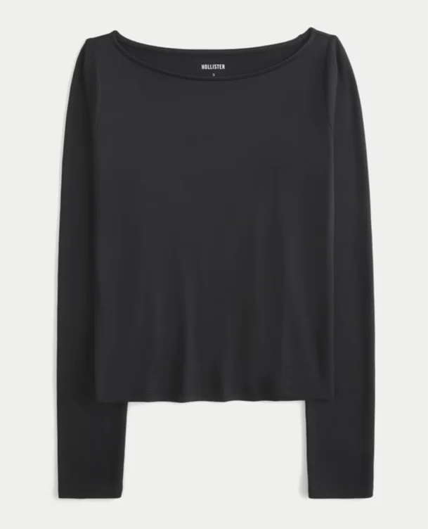 Long-Sleeve Seamless Fabric Slash-Neck Top