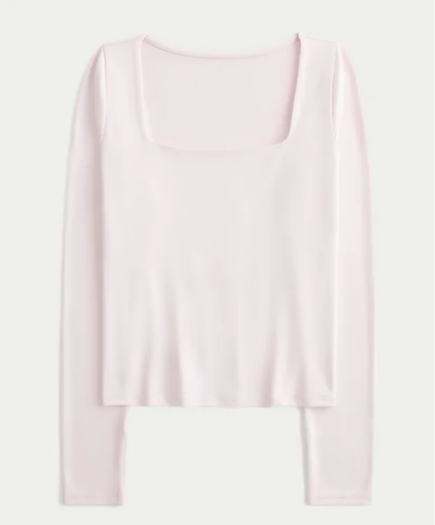 Long-Sleeve Seamless Fabric Square-Neck Baby Tee