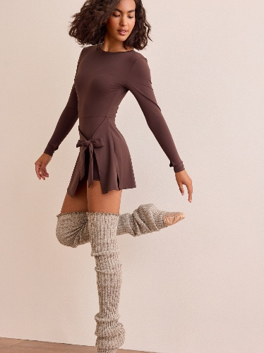 Mindful Motion Long Sleeve Dress in Brown | AS Revival
