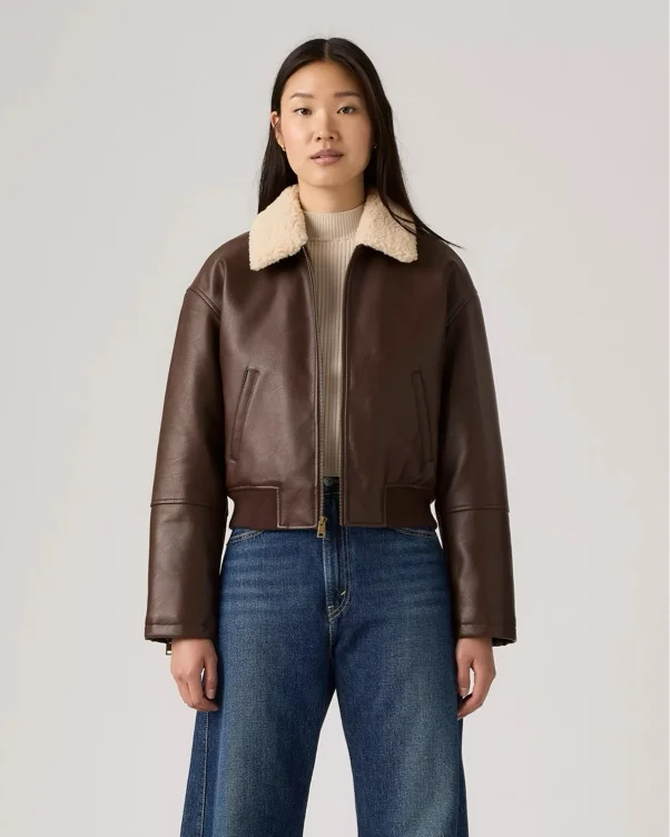 Levi's Faux Leather Bomber Jacket With Sherpa Collar - Women's M