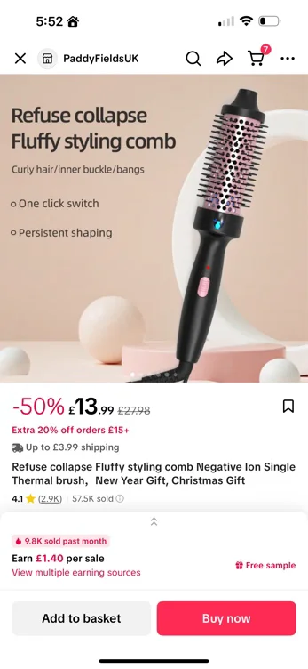 Refuse collapse Fluffy styling comb Negative Ion Single Thermal - TikTok Shop