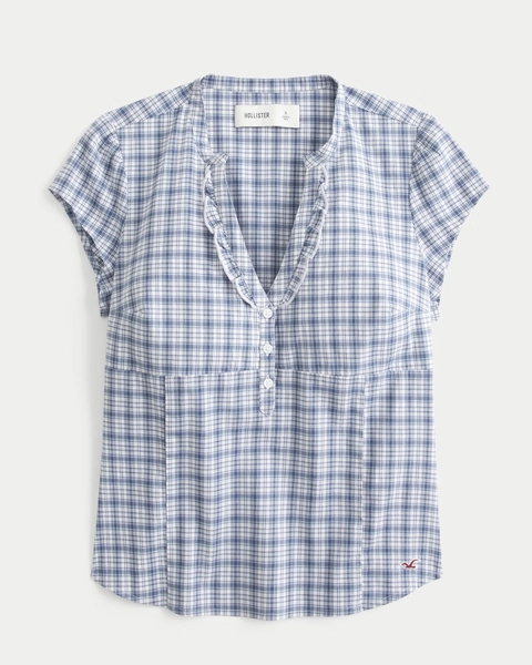 Short-Sleeve Ruffle Henley Shirt