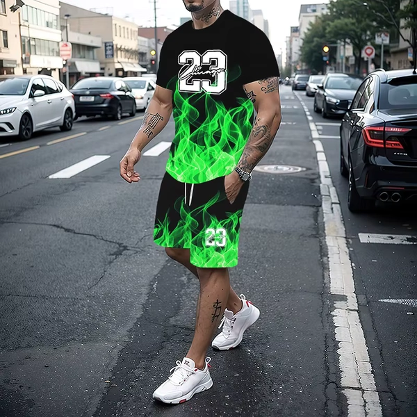 Men's T-shirt set summer fashion creative 3D printed pattern size 23 printed shorts short sleeved combination casual two-piece s - AliExpress 200000343