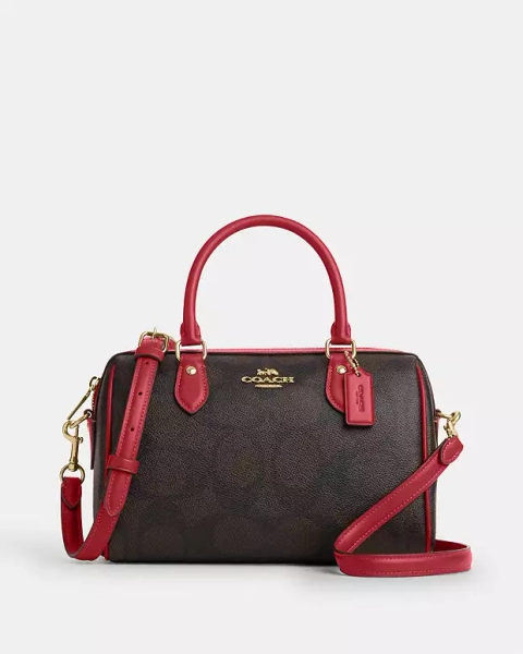 Gold Rowan Satchel Bag In Maxi Signature Canvas