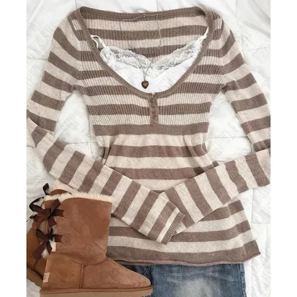 Grunge Punk Y2k Striped Cotton Sweater
