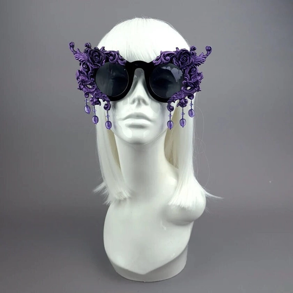 Black & Purple Filigree Beading Sunglasses, Eccentric, Rococo Baroque, Statement, Customised, Avant Garde Gothic Lolita, Goth, Vampire, OTT
