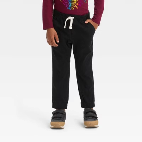 Toddler Boys' Woven Jogger Pants - Cat & Jack™ Black 18M: Cotton-Spandex Blend, Midweight Twill, Elastic Waist, Pockets