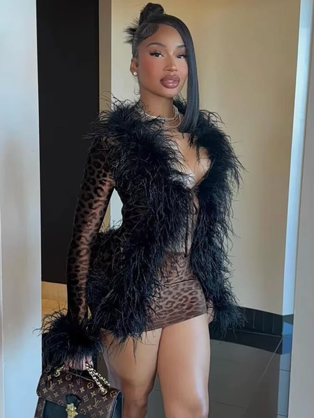 Trendix Leopard Print Dress Sets Women Bodycon Sexy Furry Patchwork Lace Up Crop Tops And Figure Flattering Skirt 2 Piece Suits - AliExpress 200000345