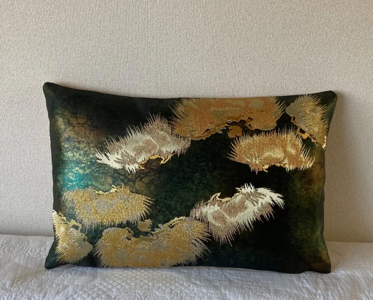Gorgeous Reversible Emerald Golden Silk Obi Cushion, Elegant Pine Leafs Interior Pillow Cover, Home Decorating Accessory, Art Collection - Etsy Australia